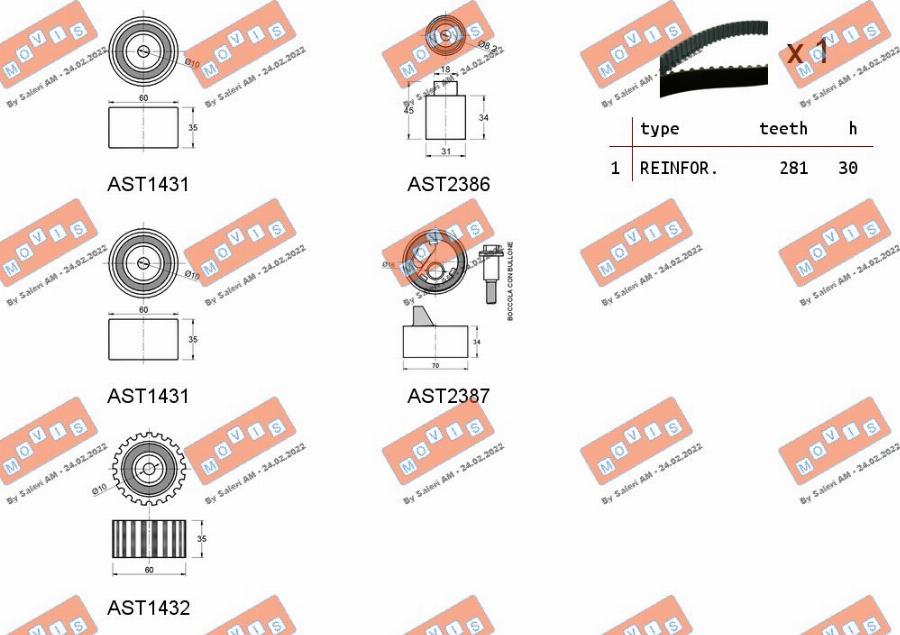 MOVIS ASTK0996 - Комплект ангренажен ремък vvparts.bg