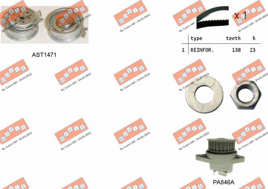 MOVIS ASTK0821PA2 - Водна помпа+ к-кт ангренажен ремък vvparts.bg