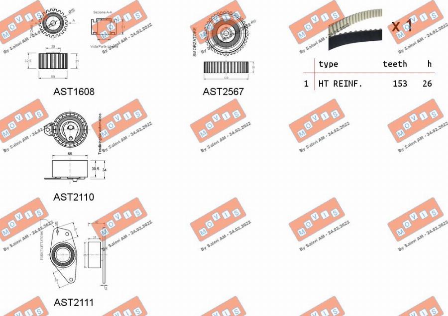 MOVIS ASTK1036 - Комплект ангренажен ремък vvparts.bg