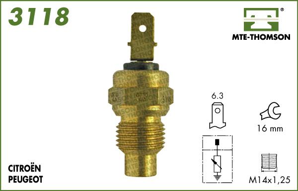 MTE-Thomson 3118 - Датчик, температура на охладителната течност vvparts.bg