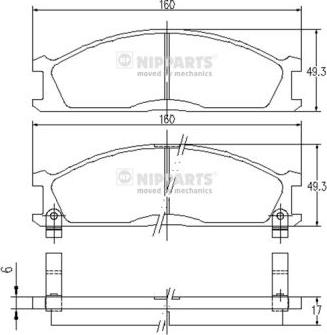 Nipparts J3601037 - Комплект спирачно феродо, дискови спирачки vvparts.bg