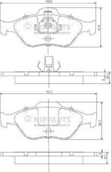 Nipparts J3603065 - Комплект спирачно феродо, дискови спирачки vvparts.bg