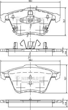 Nipparts J3603067 - Комплект спирачно феродо, дискови спирачки vvparts.bg