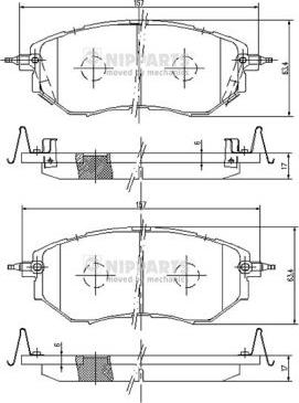 Nipparts J3607019 - Комплект спирачно феродо, дискови спирачки vvparts.bg