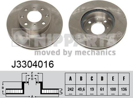 Nipparts J3304016 - Спирачен диск vvparts.bg