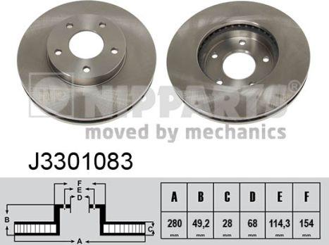 Nipparts J3301083 - Спирачен диск vvparts.bg