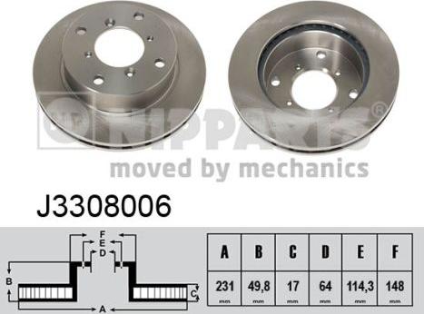 Nipparts J3308006 - Спирачен диск vvparts.bg