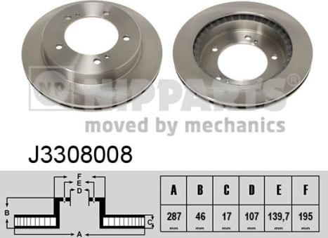 Nipparts J3308008 - Спирачен диск vvparts.bg