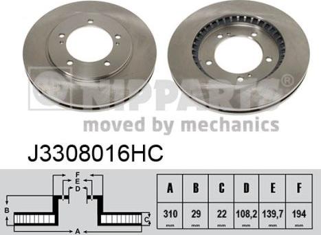 Nipparts J3308016HC - Спирачен диск vvparts.bg