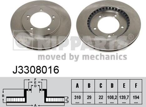 Nipparts J3308016 - Спирачен диск vvparts.bg