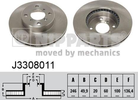 Nipparts J3308011 - Спирачен диск vvparts.bg