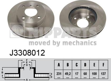 Nipparts J3308012 - Спирачен диск vvparts.bg