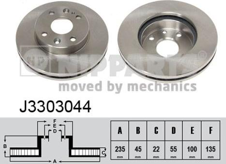 Nipparts J3303044 - Спирачен диск vvparts.bg