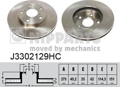 Nipparts J3302129HC - Спирачен диск vvparts.bg