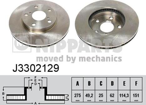 Nipparts J3302129 - Спирачен диск vvparts.bg