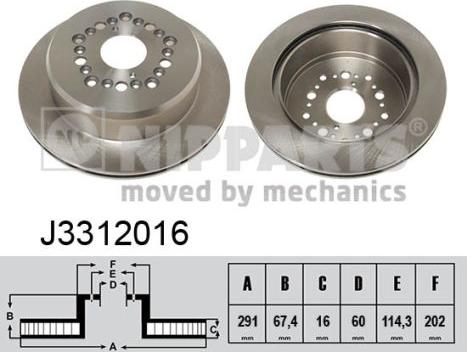 Nipparts J3312016 - Спирачен диск vvparts.bg