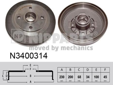 Nipparts N3400314 - Спирачен барабан vvparts.bg