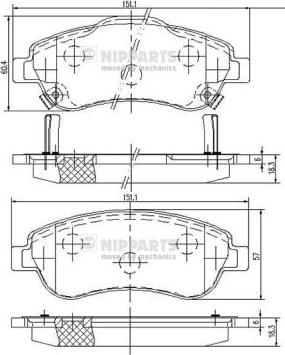 Nipparts N3604066 - Комплект спирачно феродо, дискови спирачки vvparts.bg