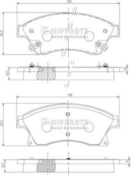 Nipparts N3600914 - Комплект спирачно феродо, дискови спирачки vvparts.bg