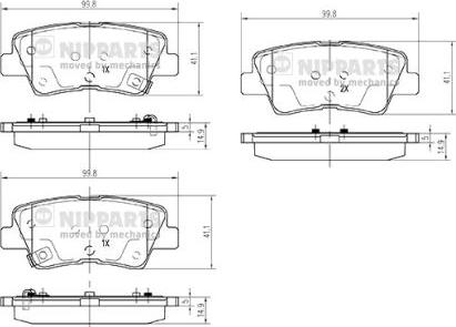 Nipparts N3610314 - Комплект спирачно феродо, дискови спирачки vvparts.bg