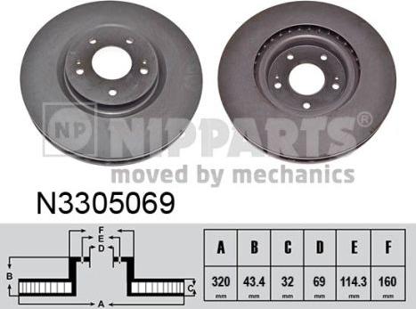 Nipparts N3305069 - Спирачен диск vvparts.bg