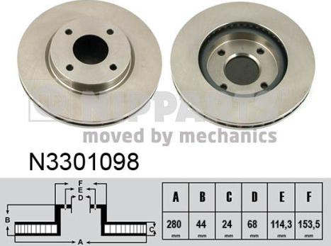 Nipparts N3301098 - Спирачен диск vvparts.bg