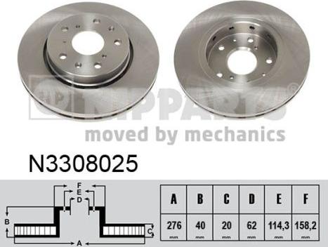 Nipparts N3308025 - Спирачен диск vvparts.bg