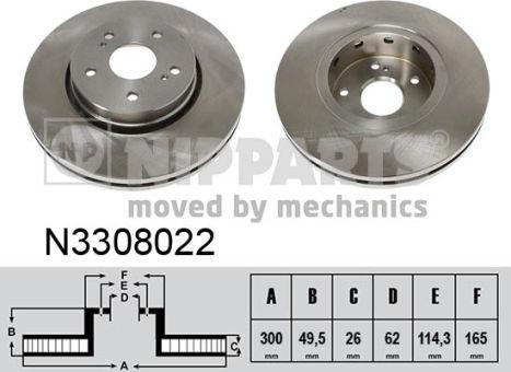 Nipparts N3308022 - Спирачен диск vvparts.bg