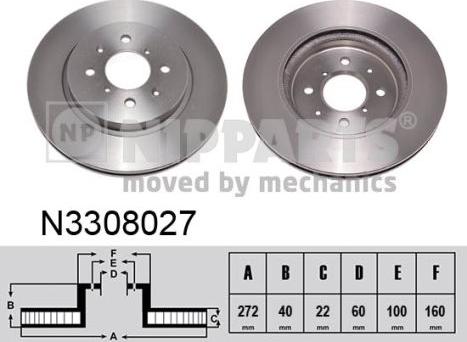 Nipparts N3308027 - Спирачен диск vvparts.bg