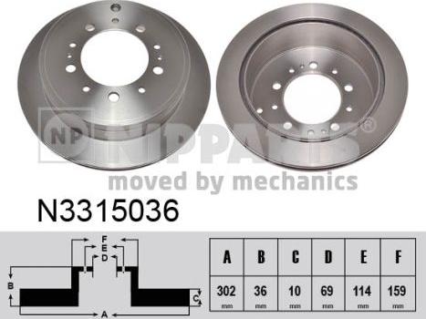 Nipparts N3315036 - Спирачен диск vvparts.bg