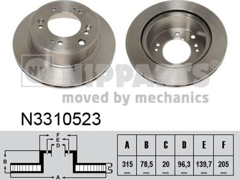 Nipparts N3310523 - Спирачен диск vvparts.bg