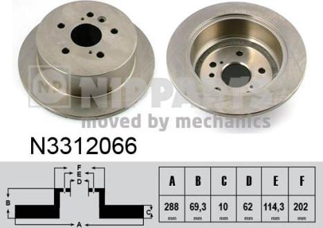 Nipparts N3312066 - Спирачен диск vvparts.bg