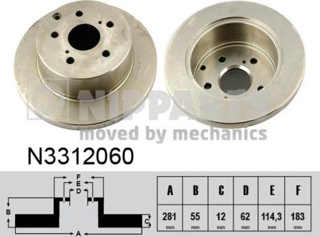 Nipparts N3312060 - Спирачен диск vvparts.bg