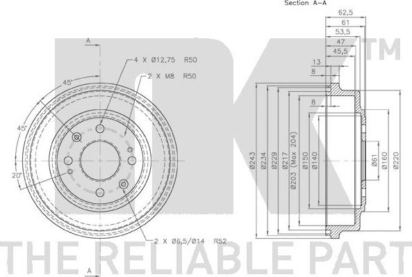 NK 254001 - Спирачен барабан vvparts.bg