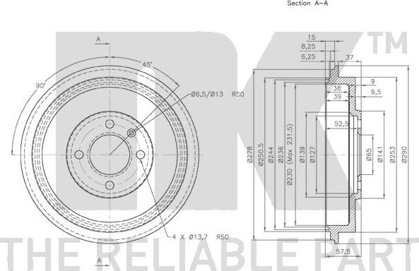 NK 254729 - Спирачен барабан vvparts.bg