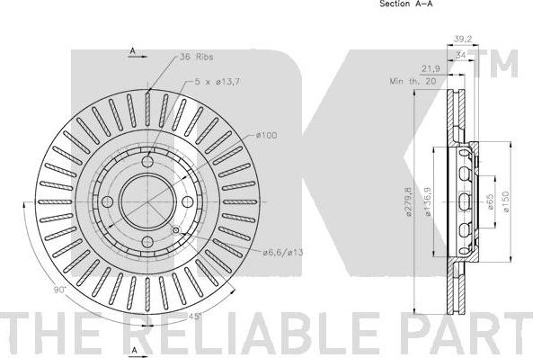 NK 204755 - Спирачен диск vvparts.bg