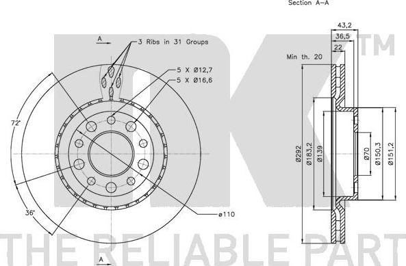 NK 311025 - Спирачен диск vvparts.bg