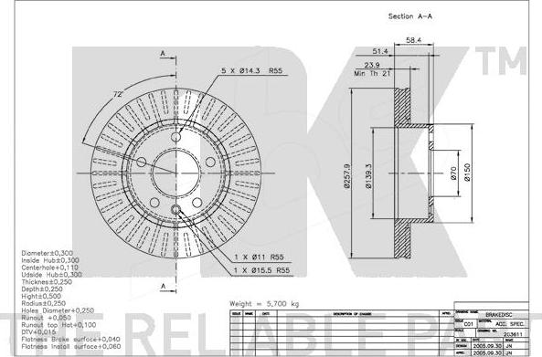 NK 203611 - Спирачен диск vvparts.bg