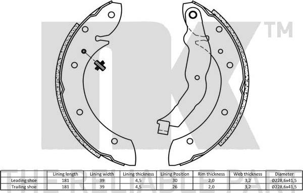 NK 2799575 - Комплект спирачна челюст vvparts.bg