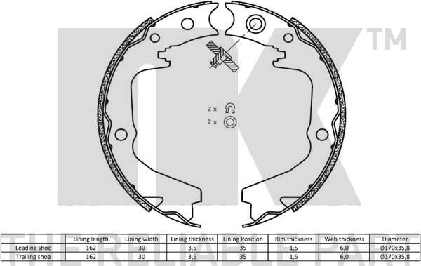 NK 2744840 - Комплект спирачна челюст, ръчна спирачка vvparts.bg