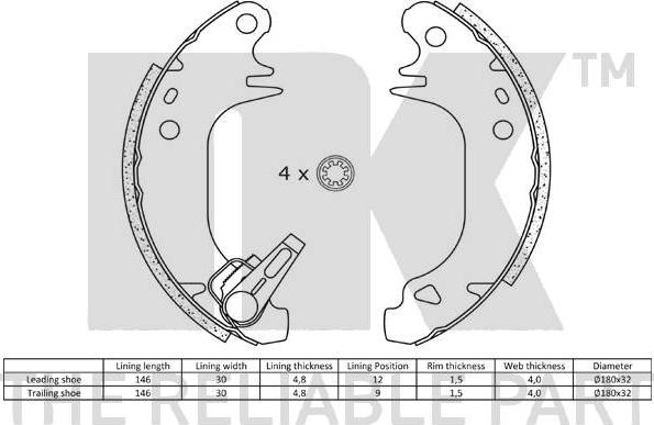 NK 2719491 - Комплект спирачна челюст, ръчна спирачка vvparts.bg