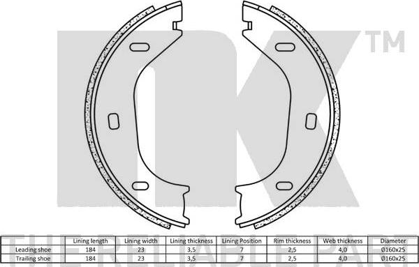 NK 2715290 - Комплект спирачна челюст, ръчна спирачка vvparts.bg