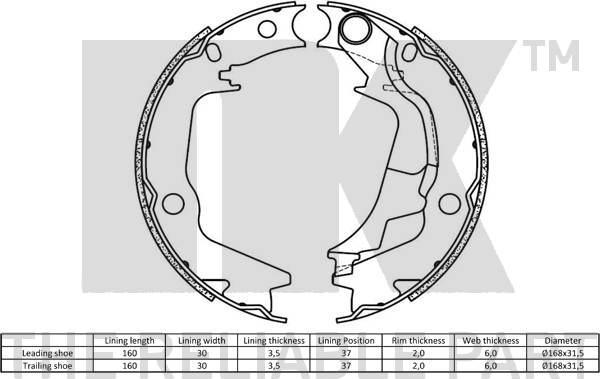 NK 2734793 - Комплект спирачна челюст, ръчна спирачка vvparts.bg