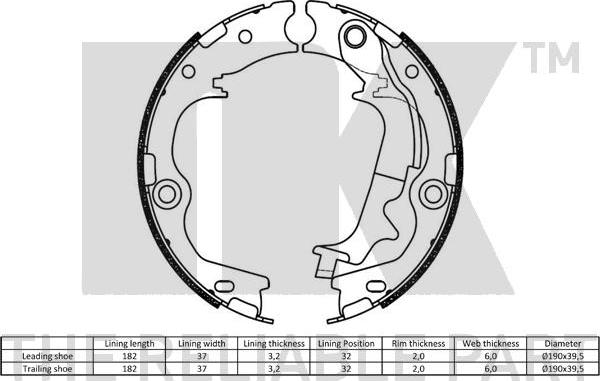 NK 2735832 - Комплект спирачна челюст, ръчна спирачка vvparts.bg