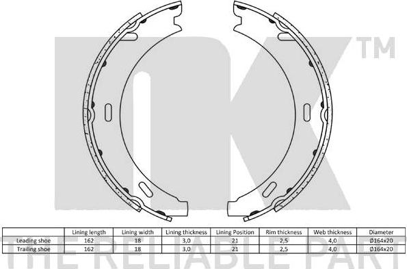 NK 2733412 - Комплект спирачна челюст, ръчна спирачка vvparts.bg