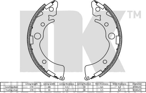 NK 2726418 - Комплект спирачна челюст vvparts.bg