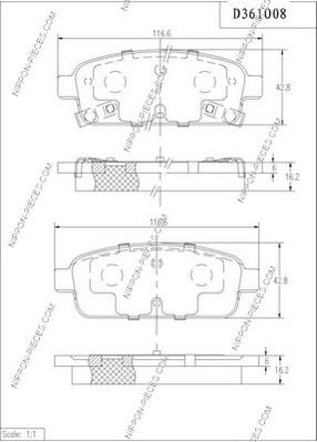 NPS D361O08 - Комплект спирачно феродо, дискови спирачки vvparts.bg