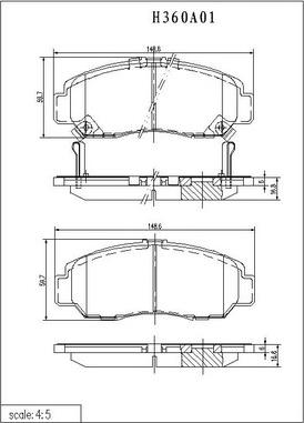 NPS H360A01 - Комплект спирачно феродо, дискови спирачки vvparts.bg