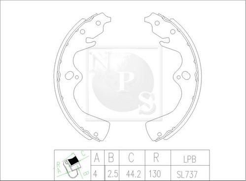 NPS K350A09 - Комплект спирачна челюст vvparts.bg