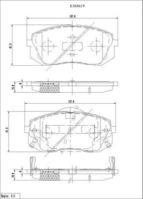 NPS K360A19 - Комплект спирачно феродо, дискови спирачки vvparts.bg